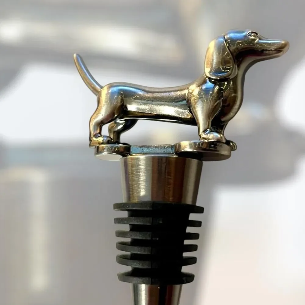 Doxie Weiner Dachshund Dog Metal Wine Bottle Stopper in Pewter
